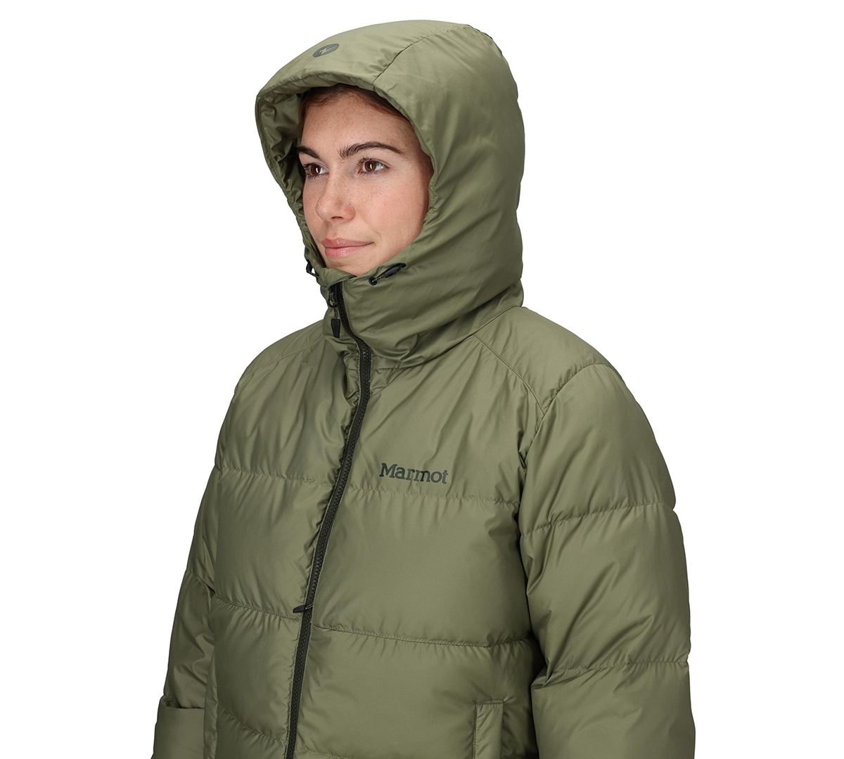 Marmot Women's Guides Big-baffled Puffer Hooded Jacket In Green