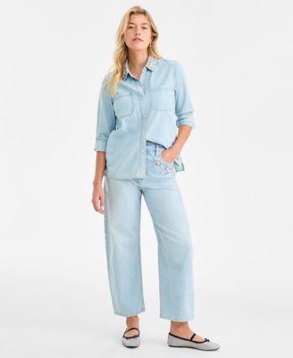 On 34th - Women's Embellished Collar Denim Shirt