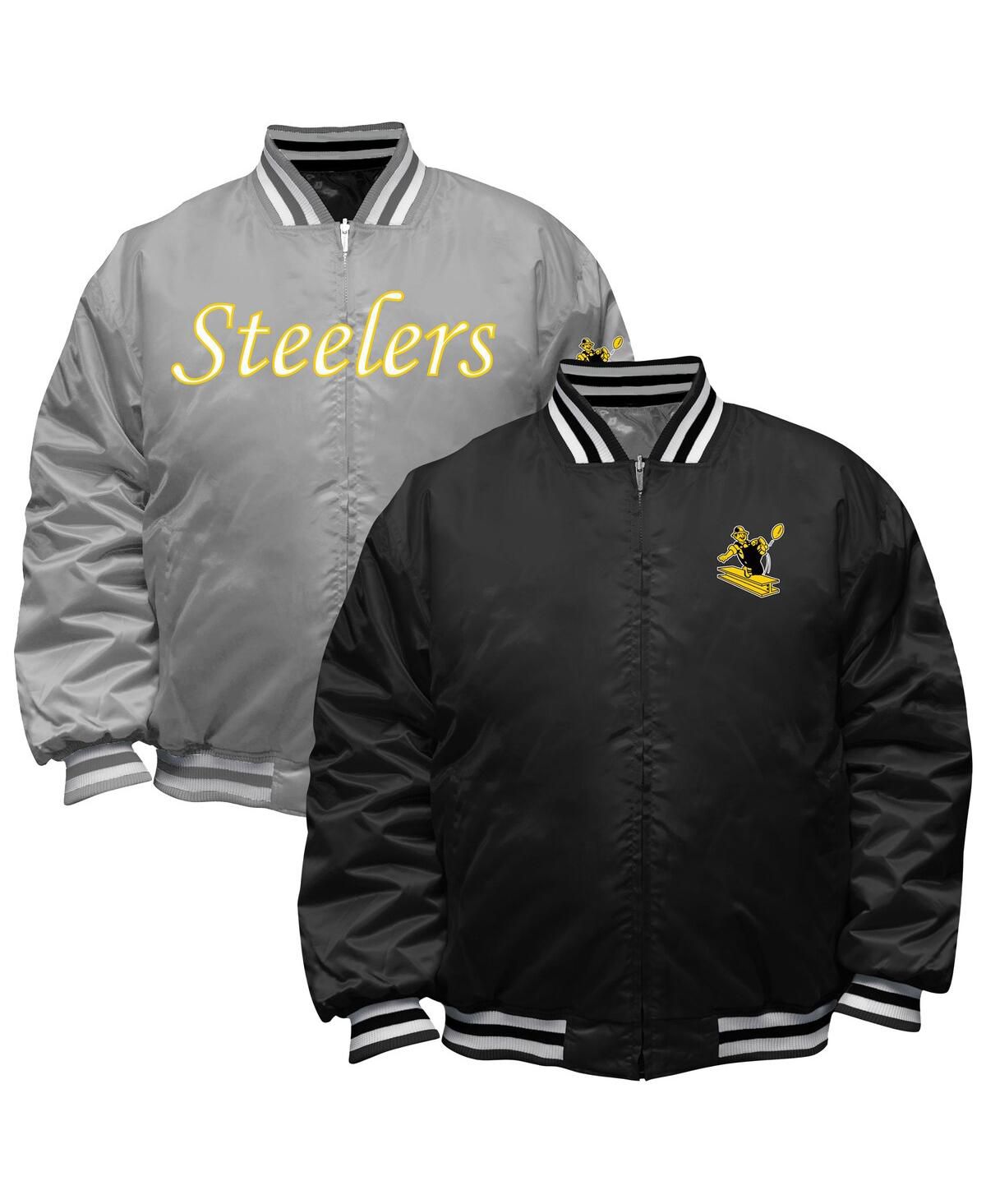 Мужская черно-серебристая куртка Pittsburgh Steelers Big Tall с отложным воротником и двусторонней застежкой на молнию