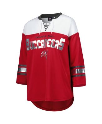 Women's Red/White Tampa Bay Buccaneers Double Team 3/4-Sleeve Lace-Up T-Shirt