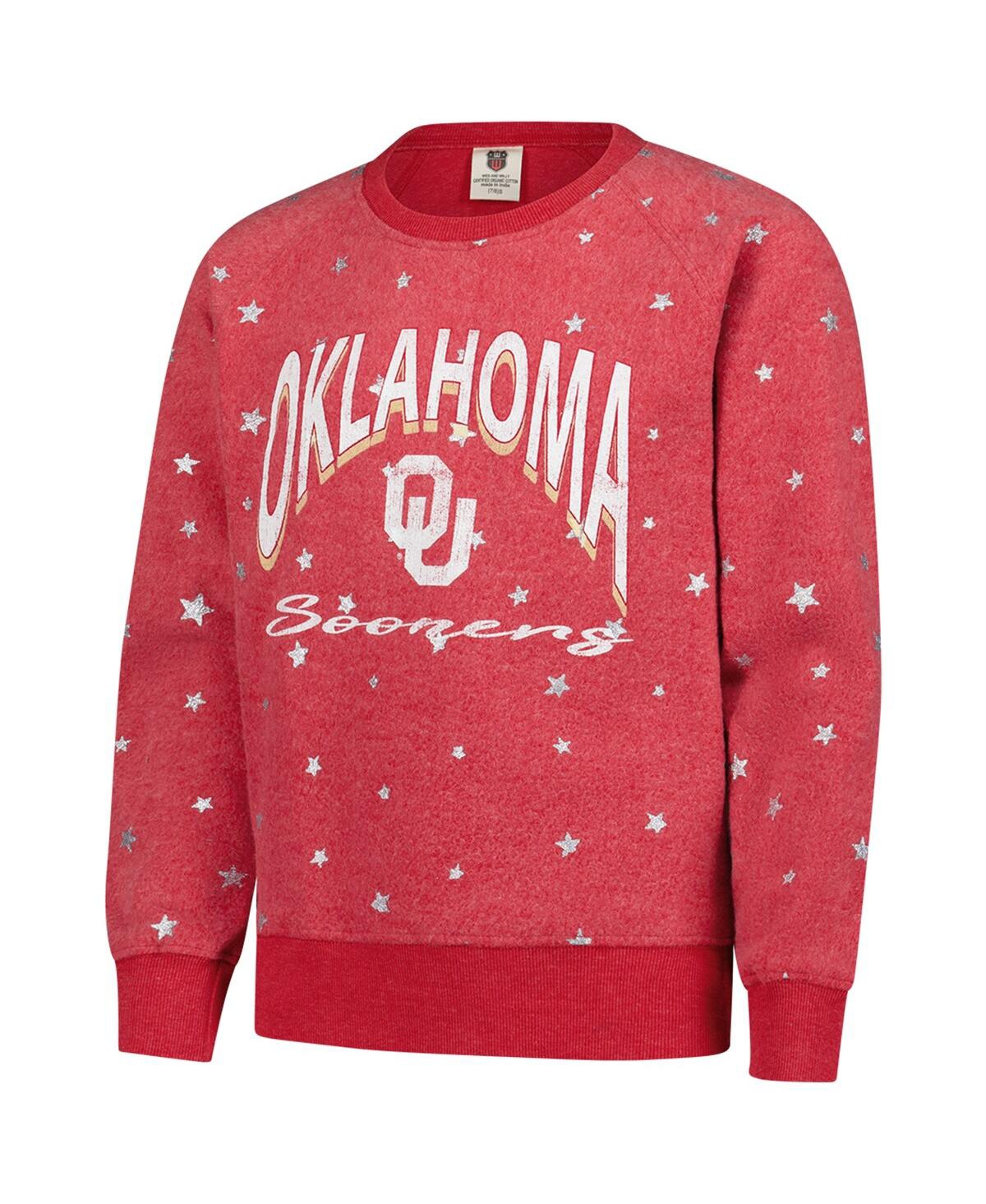 Wes & Willy Big Girls Crimson Oklahoma Sooners Shimmer Star Reverse Sweatshirt In Pink