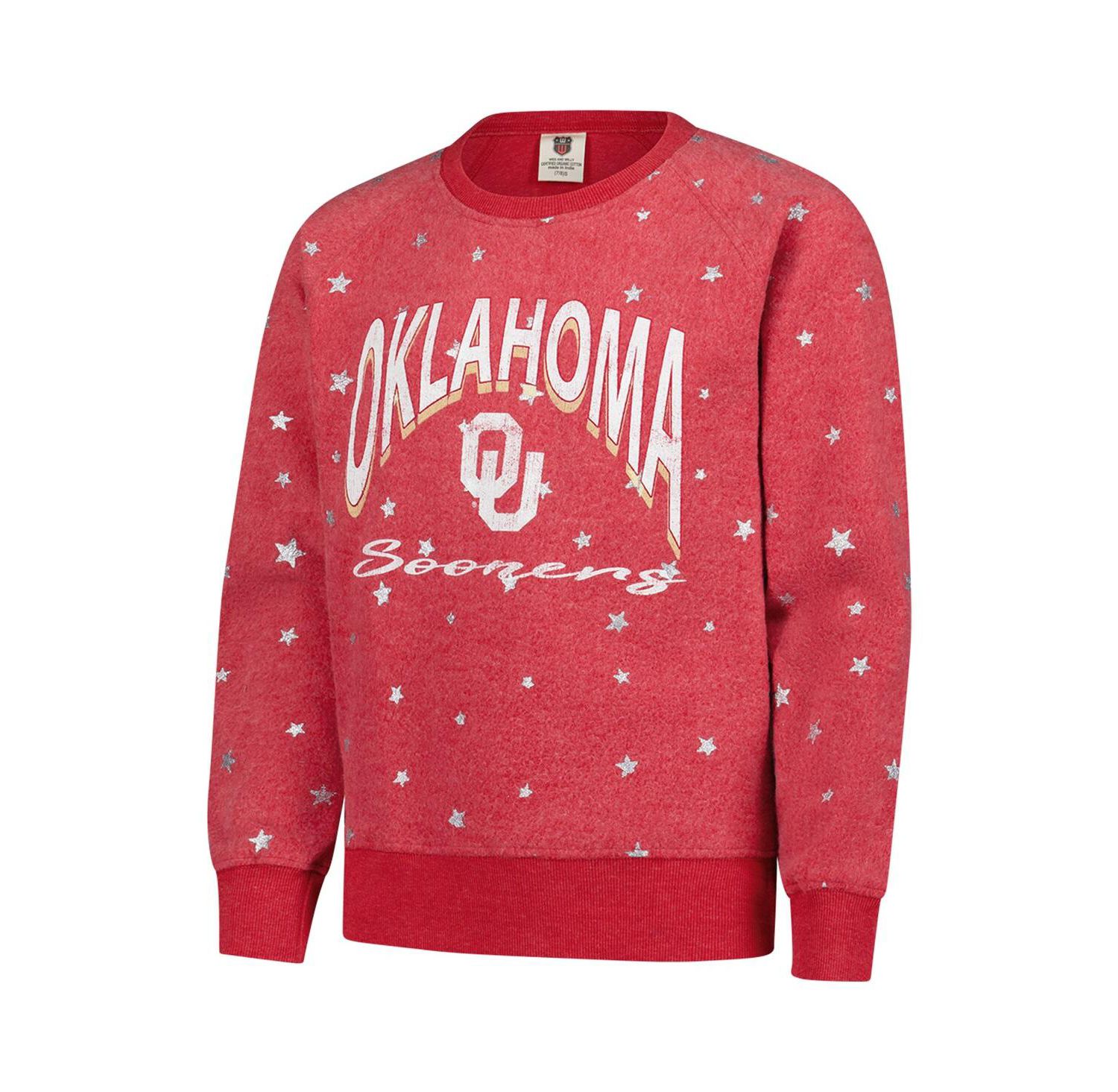 Big Girls Crimson Oklahoma Sooners Shimmer Star Reverse Sweatshirt