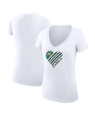 G-III 4Her by Carl Banks - Women's White Boston Celtics Super-Slim Fit Lightweight Heart V-Neck T-Shirt