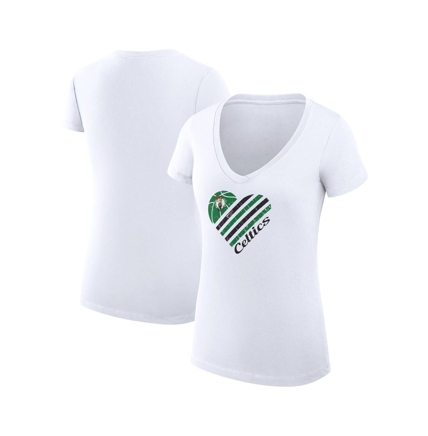 Женская футболка G-III 4Her by Carl Banks White Boston Celtics Super-Slim Fit Lightweight Heart V-Neck — фото 1