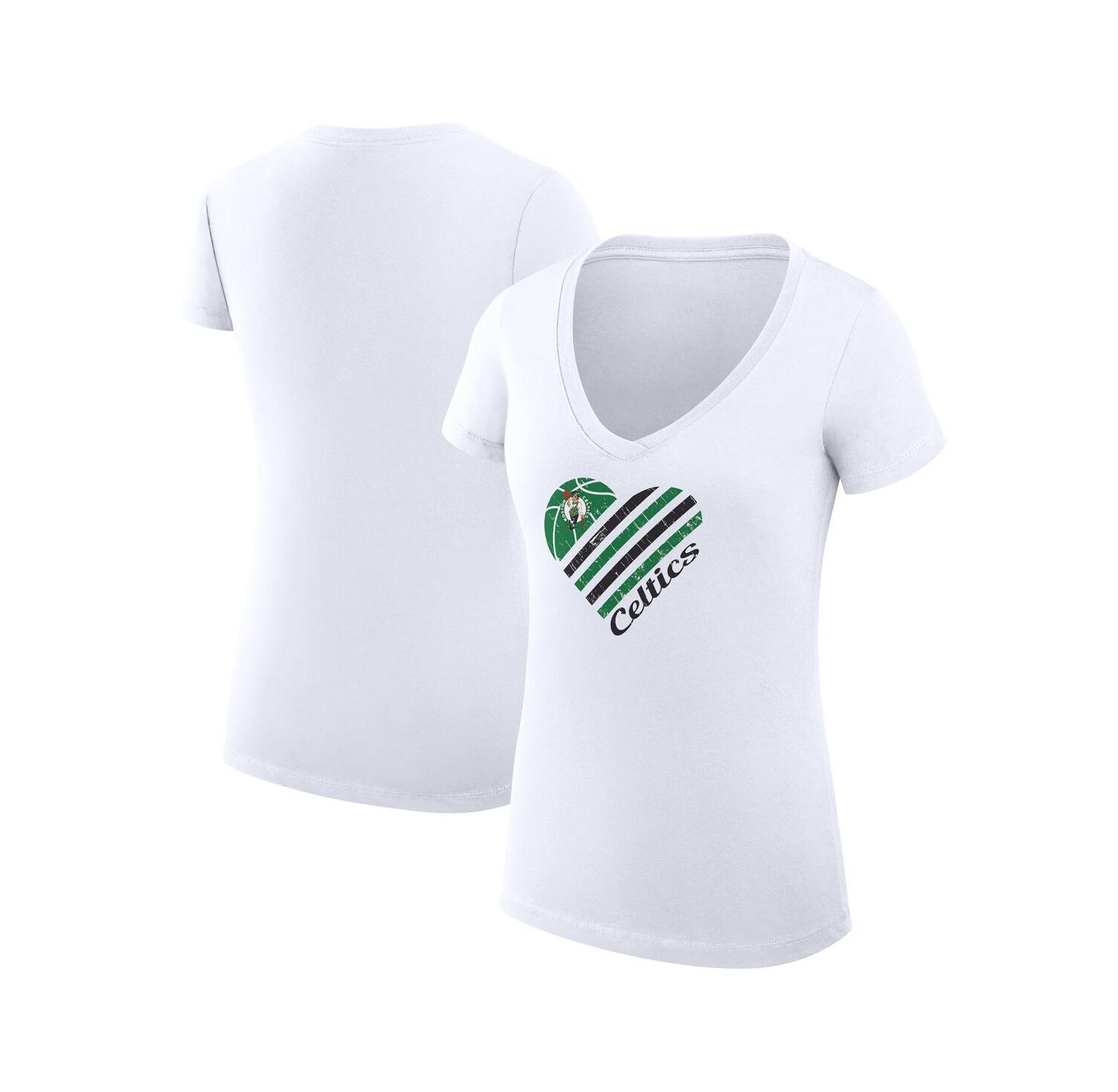 Women's White Boston Celtics Super-Slim Fit Lightweight Heart V-Neck T-Shirt