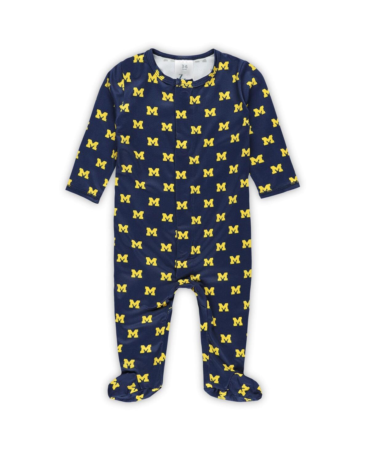 Zoozatz Baby Boys And Girls Navy Michigan Wolverines Magnetic Closure Sleeper In Multi