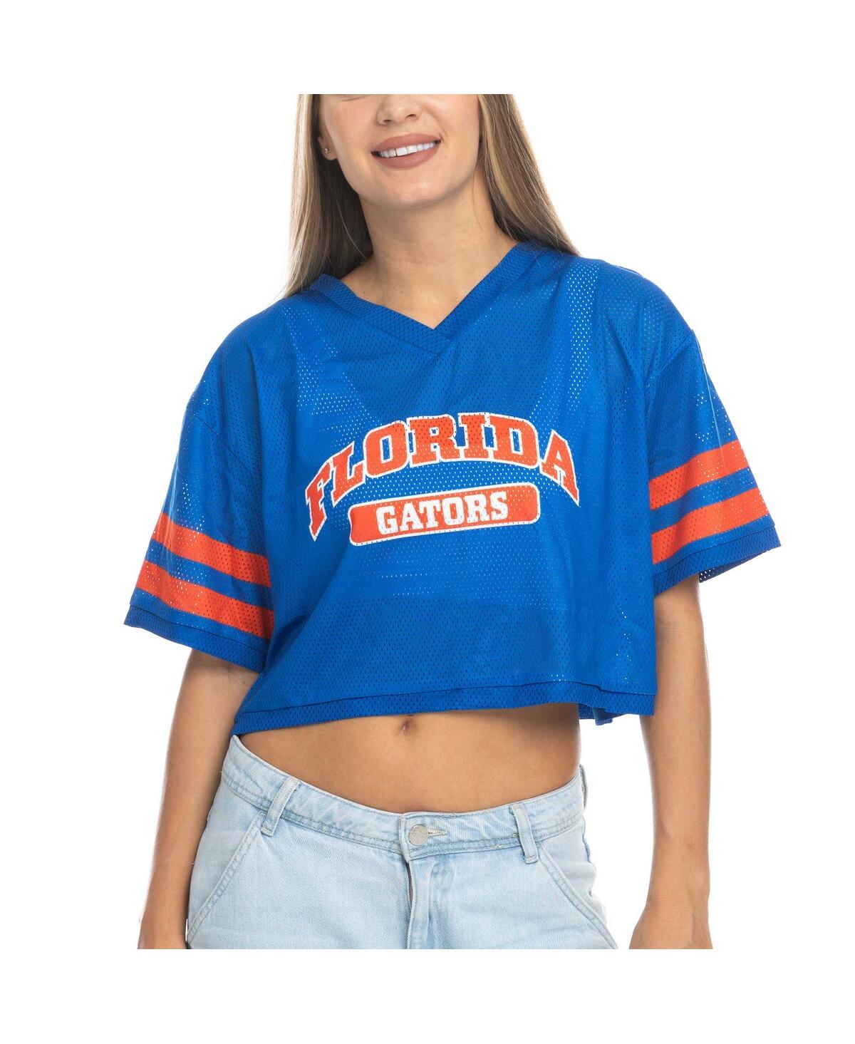 Zoozatz Royal Florida Gators Mesh Cropped V-neck T-shirt In Blue