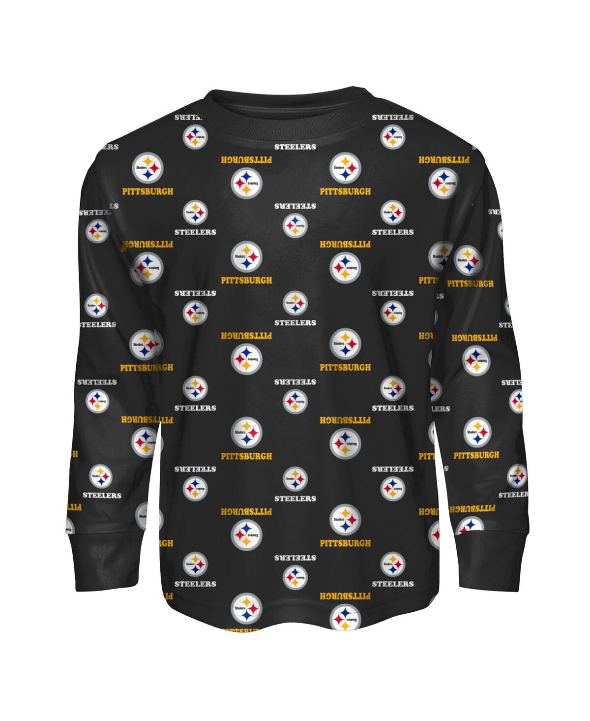 Outerstuff Toddler 2-piece Black Pittsburgh Steelers All-over-print Long Sleeve T-shirt And Pants Sleep Set In Black