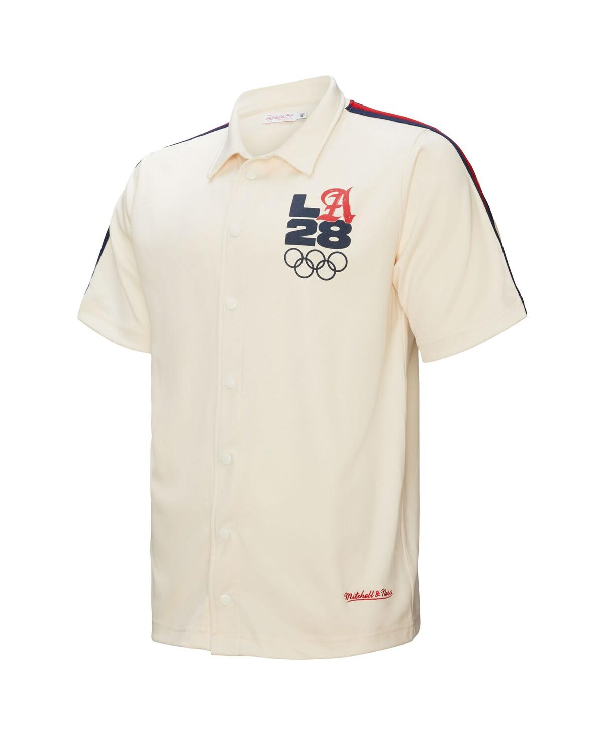 Mitchell & Ness Men'sâ Cream La28 Button-up Shooting Shirt In White