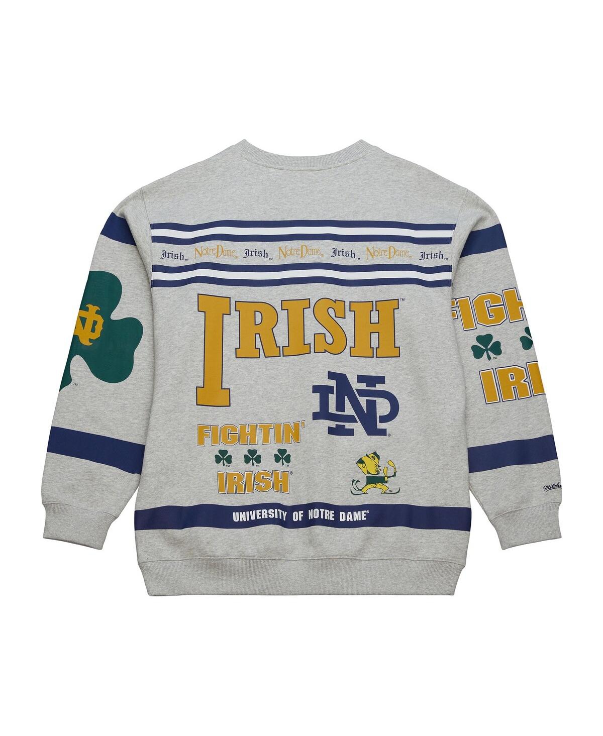 Mitchell & Ness Men's Gray Notre Dame Fighting Irish All Over Print Sweatshirt In Gray