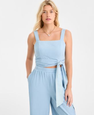 Women's Chambray Front-Tie Top & Pull-On Pants, Macy's Exclusive