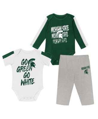 Outerstuff - Baby Boys and Girls Green/White Michigan State Spartans Double Down Bodysuit and Pants 3-Piece Set