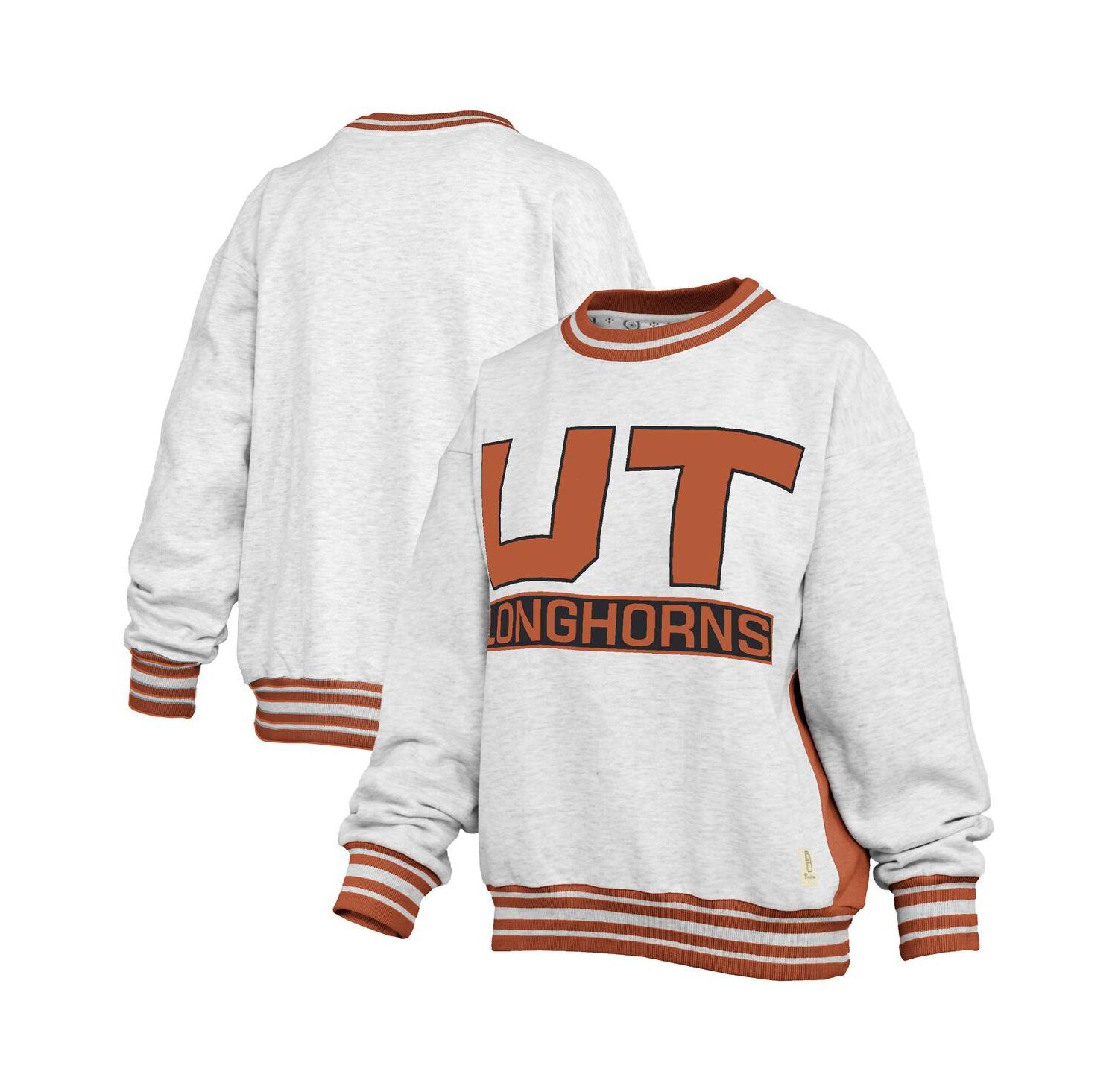 Women's Heather Gray/Orange Texas Longhorns Endzone Crewneck Sweatshirt