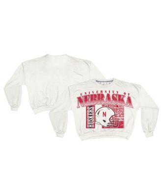 Pressbox - Women's White Nebraska Huskers Oversized Janice Retro Waist-Length Sweatshirt