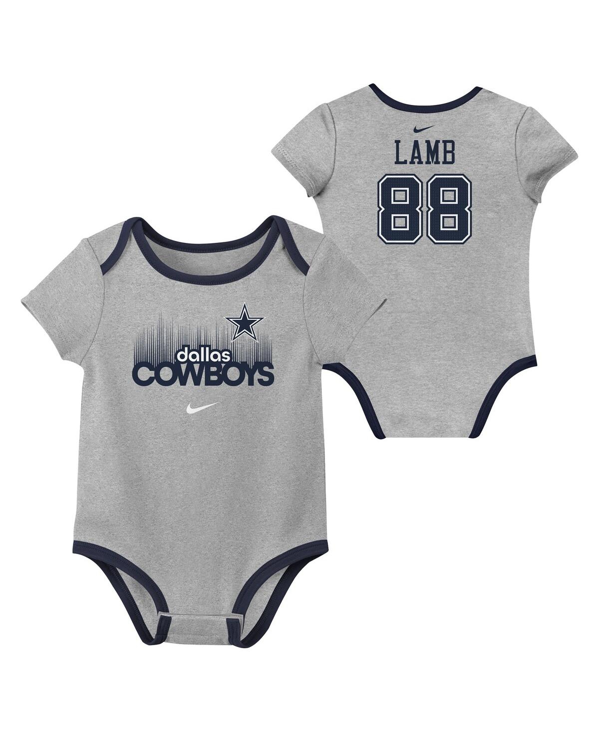 Nike Baby Boys And Girls 3-pack Ceedee Lamb Dallas Cowboys Name Number Bodysuit Set In Gray