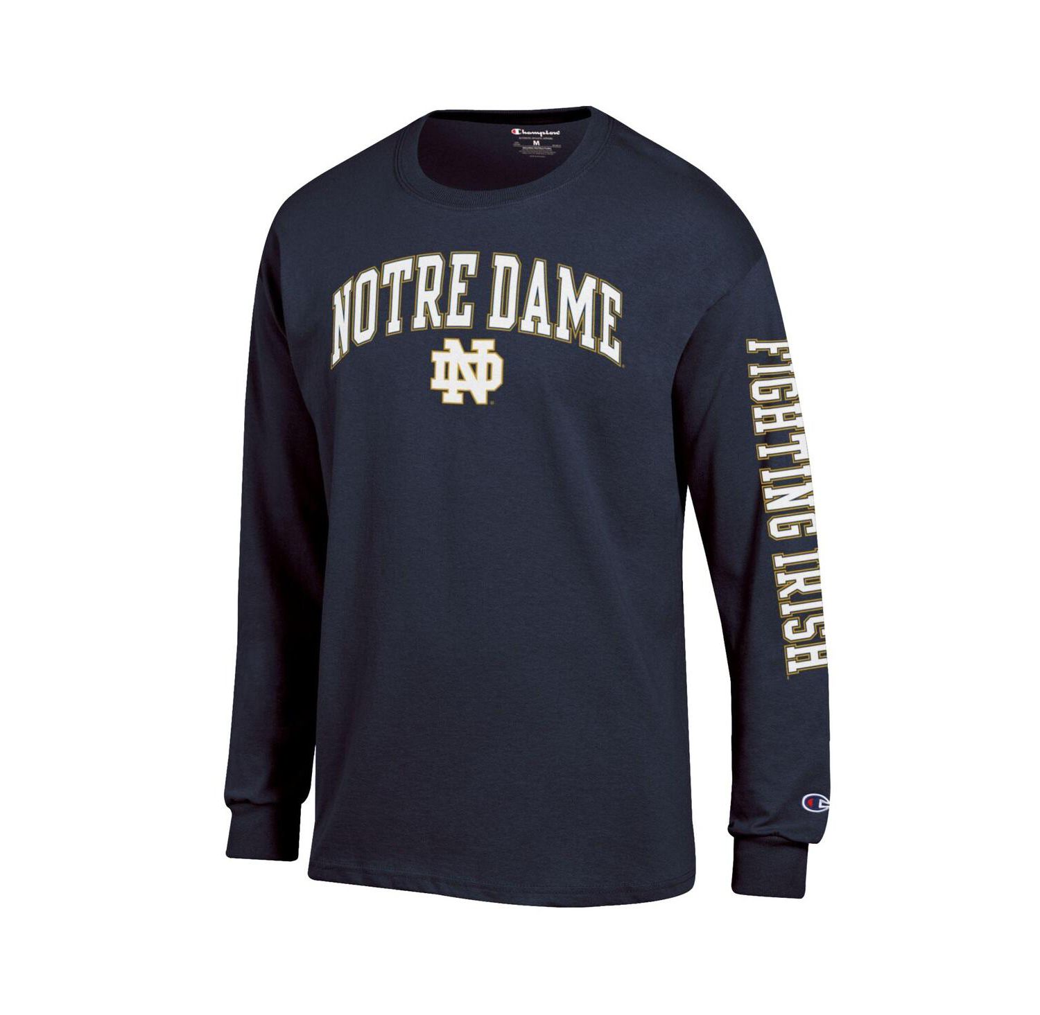 Men's Navy Notre Dame Fighting Irish Arch Over Logo 2-Hit Long Sleeve T-Shirt