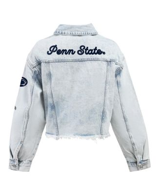 Women's Denim Penn State Nittany Lions Light Wash Cropped Button-Up Jean Jacket