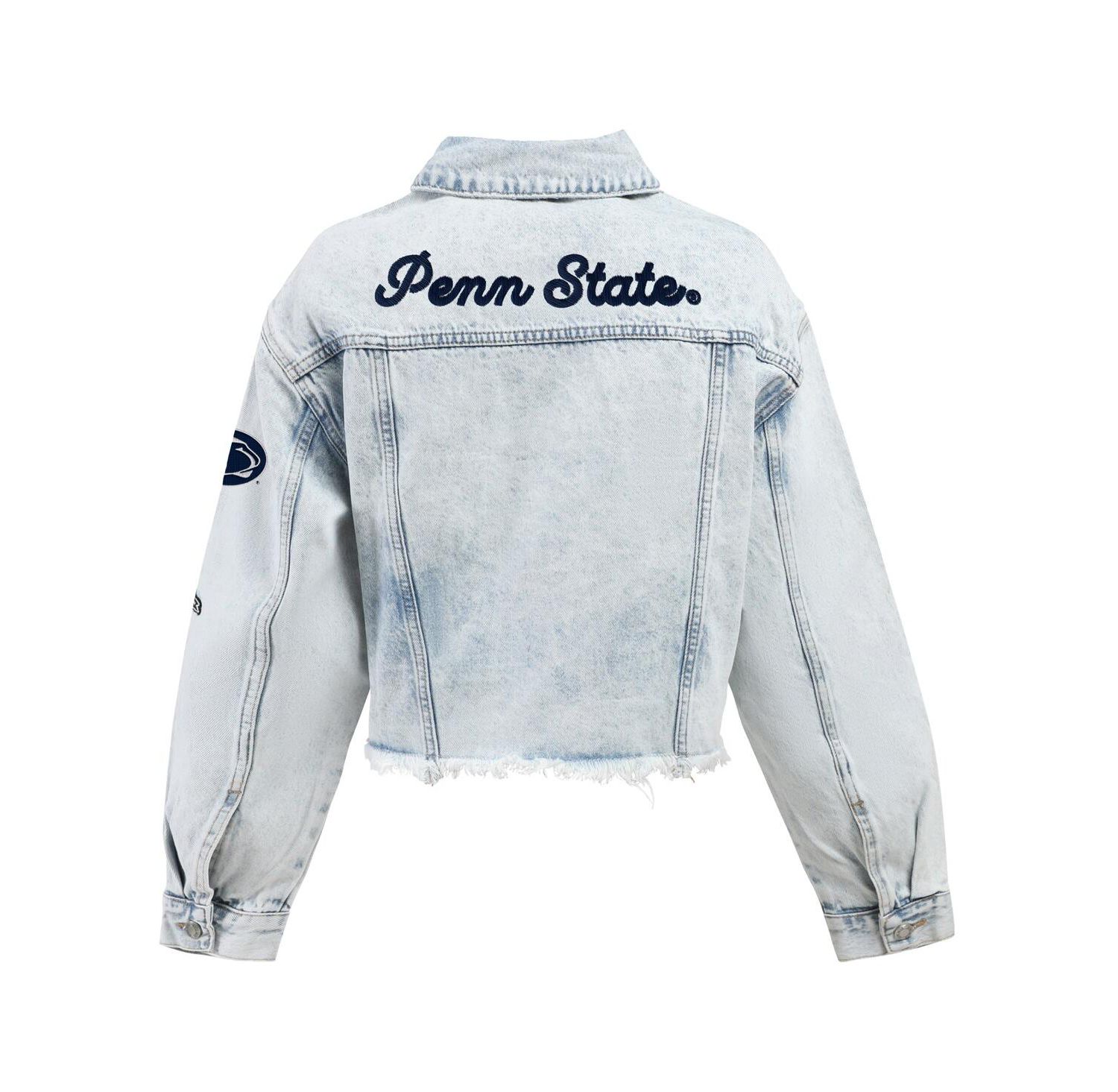 Women's Denim Penn State Nittany Lions Light Wash Cropped Button-Up Jean Jacket