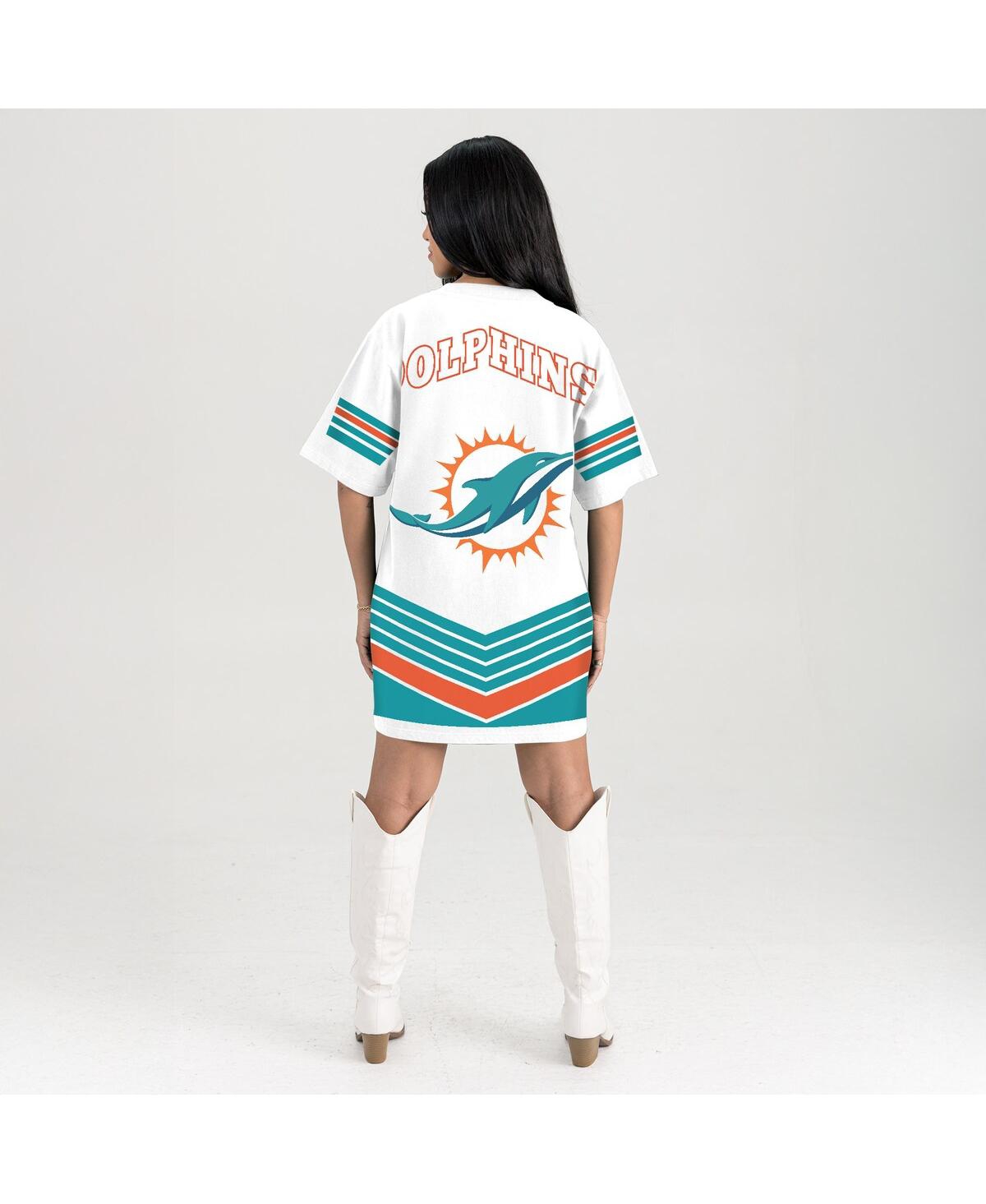 Gameday Couture Women's White Miami Dolphins Perfect Score Vintage T-shirt Dress In White