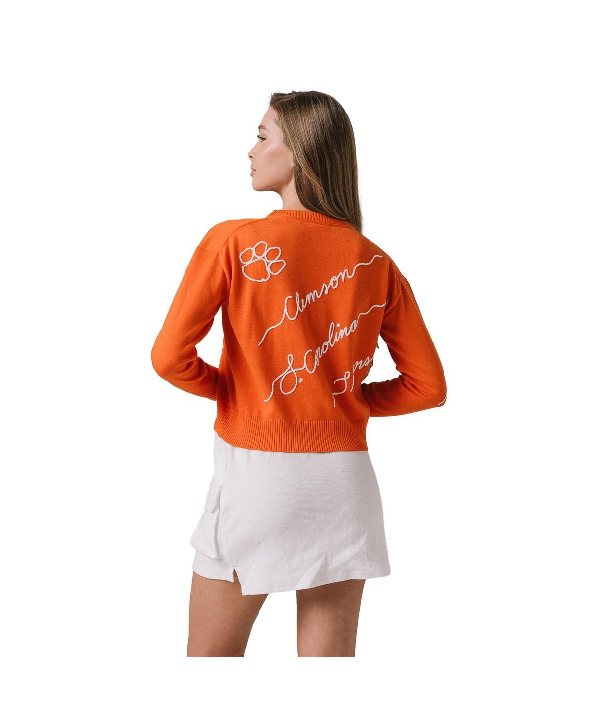 Kadyluxe Women's Orange Clemson Tigers Love Note Embroidered Pullover Sweater In Orange