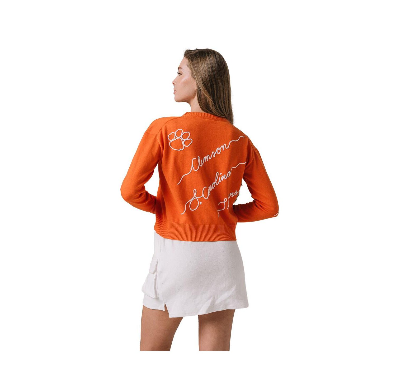 Women's Orange Clemson Tigers Love Note Embroidered Pullover Sweater