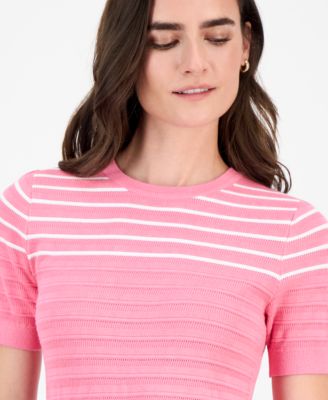 Women's Short-Sleeve Striped Crewneck Sweater