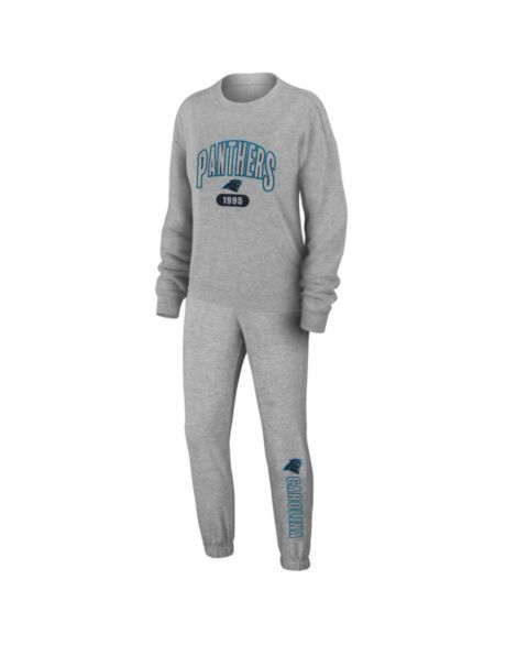 Женские пижамы WEAR by Erin Andrews Women's 2-Piece Heather Gray Carolina Panthers Knit Long Sleeve Tri-Blend T-Shirt and Pants Sleep Set