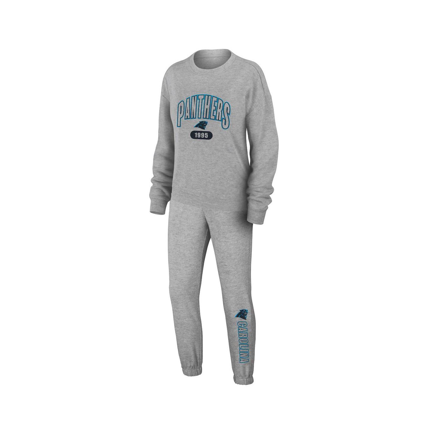 Women's 2-Piece Heather Gray Carolina Panthers Knit Long Sleeve Tri-Blend T-Shirt and Pants Sleep Set