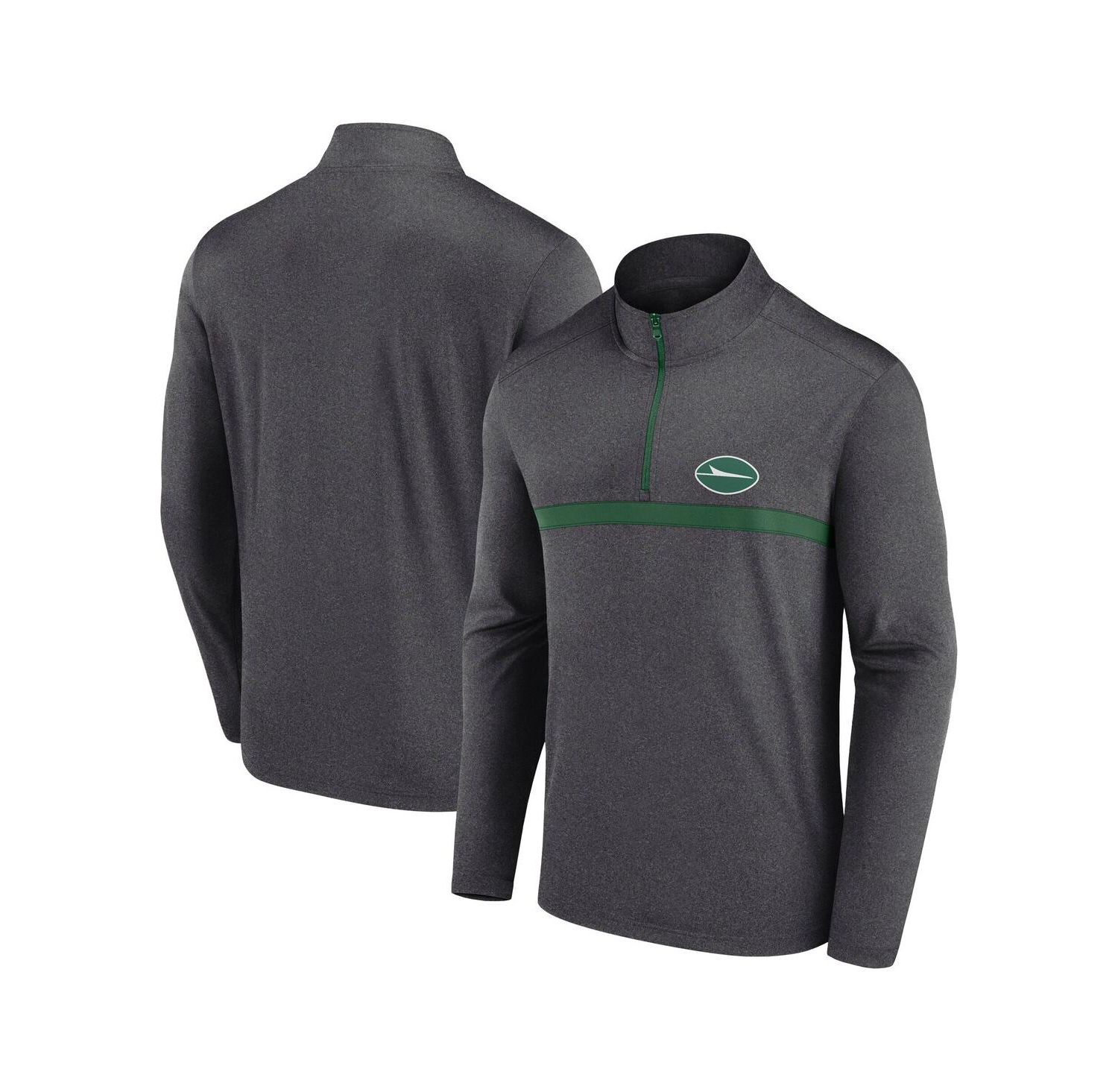 Men's Heather Charcoal New York Jets Head-to-Head Quarter-Zip Pullover