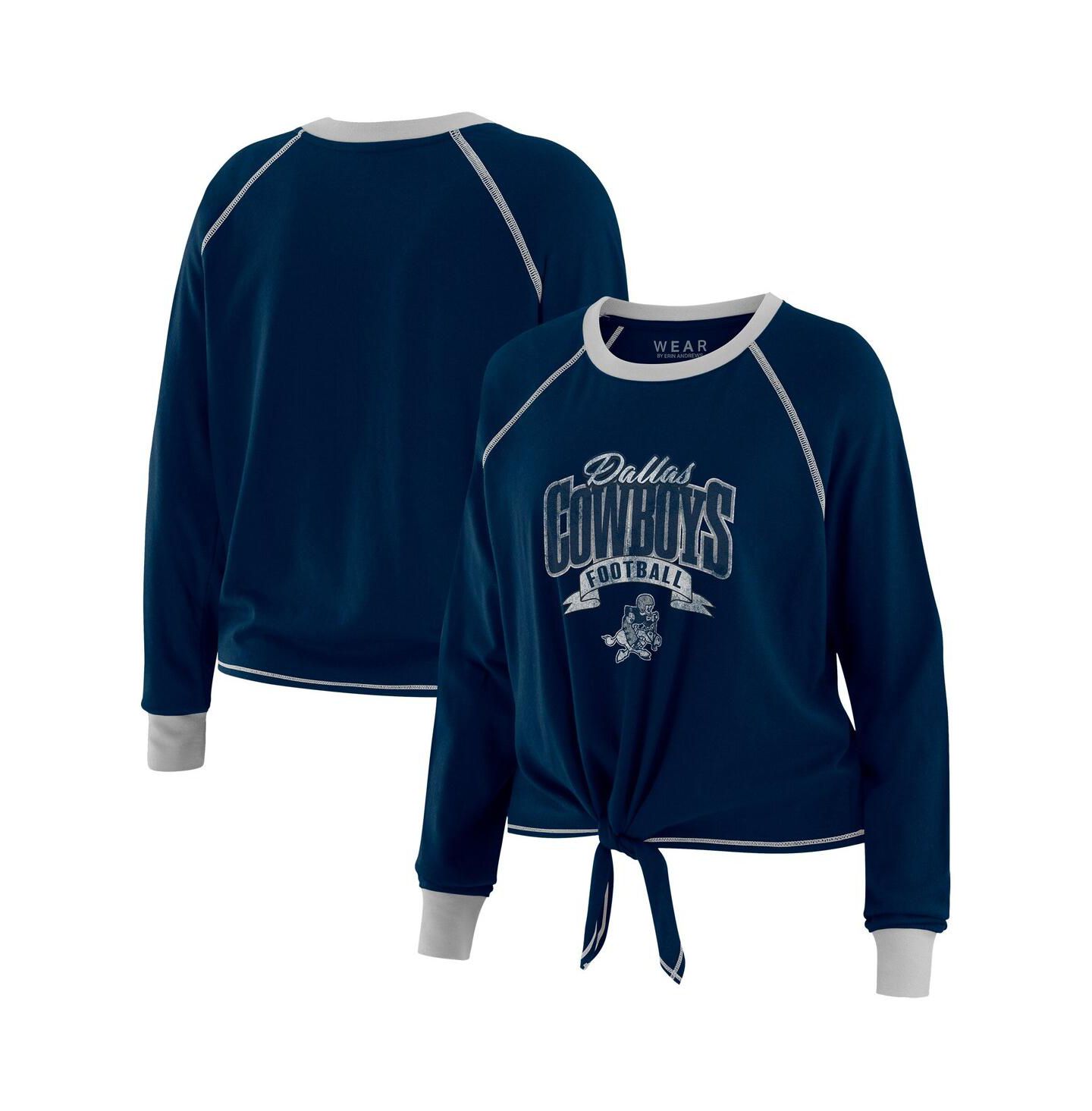 Женский топ WEAR by Erin Andrews Navy/ Dallas Cowboys Tie-Front Long Sleeve — фото 1