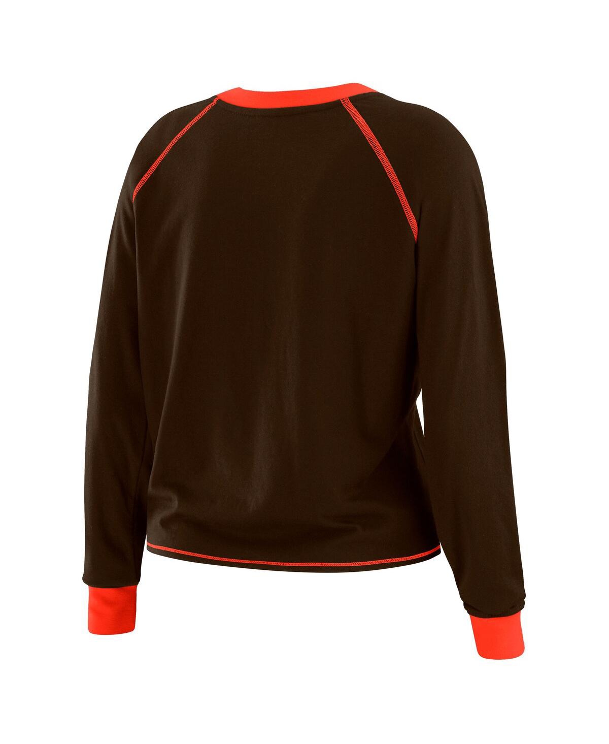 Wear By Erin Andrews Women's Brown/orange Cleveland Browns Tie-front Long Sleeve Top In Brown