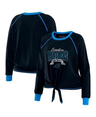 WEAR by Erin Andrews - Women's Black/Blue Carolina Panthers Tie-Front Long Sleeve Top