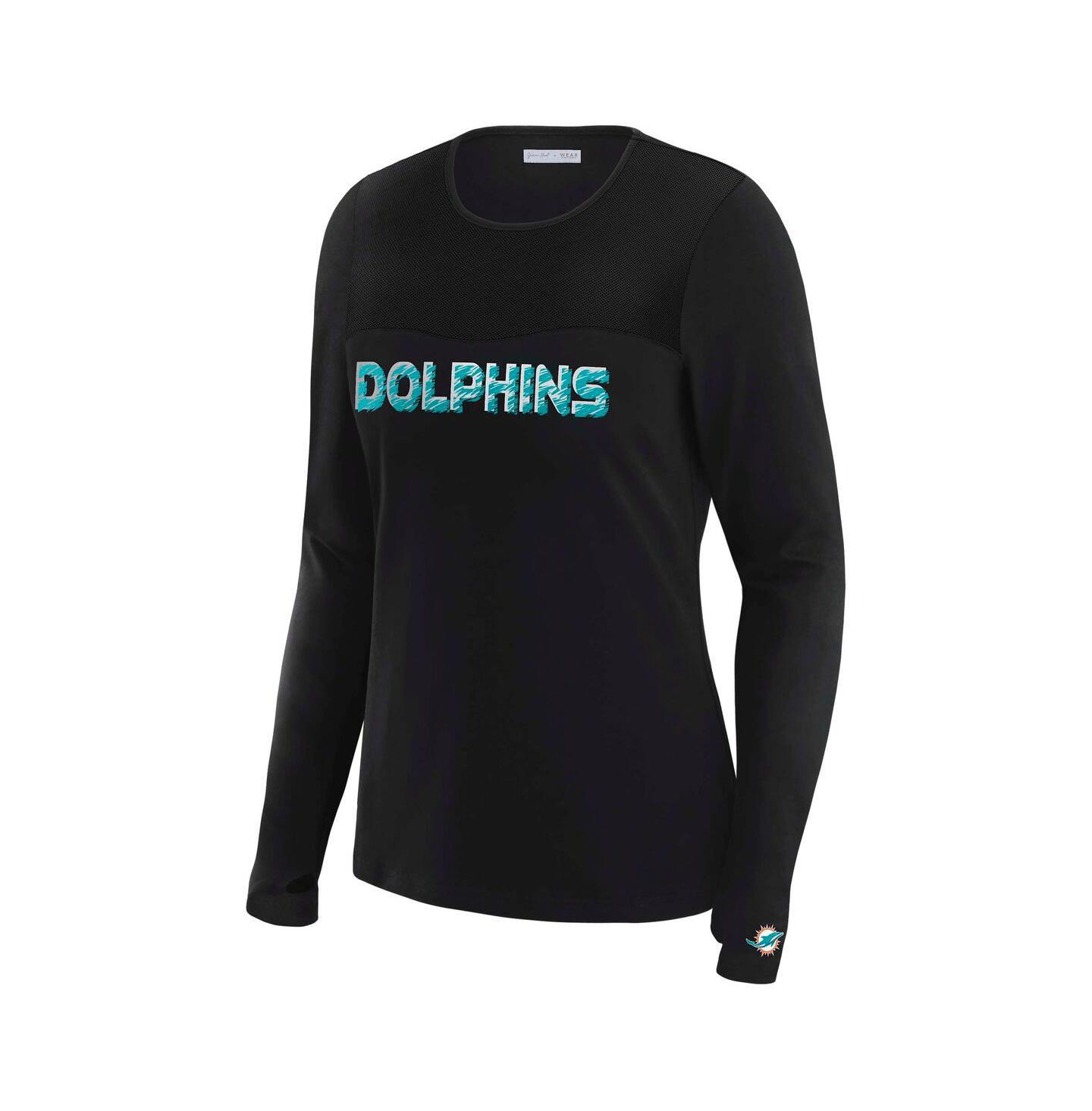 Женская футболка WEAR by Erin Andrews x Gracie Hunt Black Miami Dolphins Mesh Panel Long Sleeve — фото 2