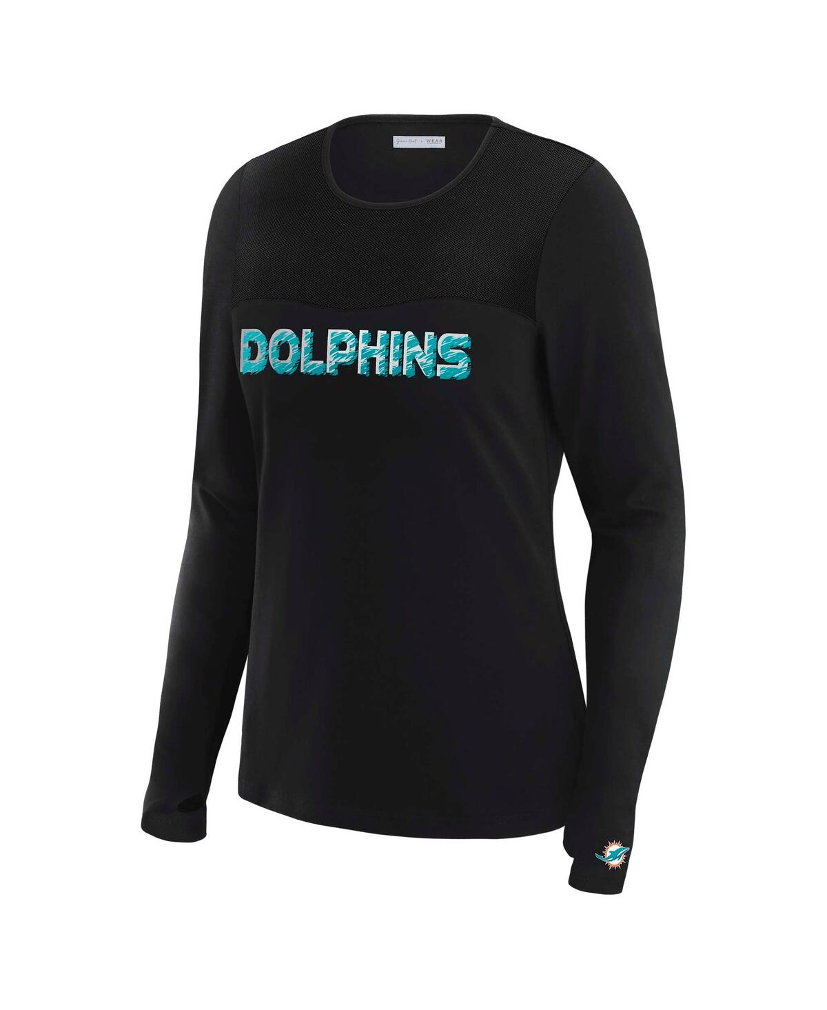 Wear by Erin Andrews Women's x Gracie Hunt Black Miami Dolphins Mesh Panel Long Sleeve T-Shirt