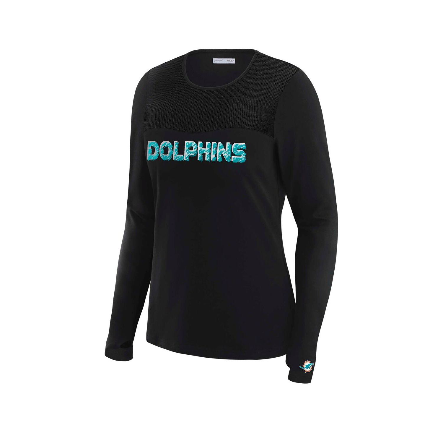 Women's x Gracie Hunt Black Miami Dolphins Mesh Panel Long Sleeve T-Shirt