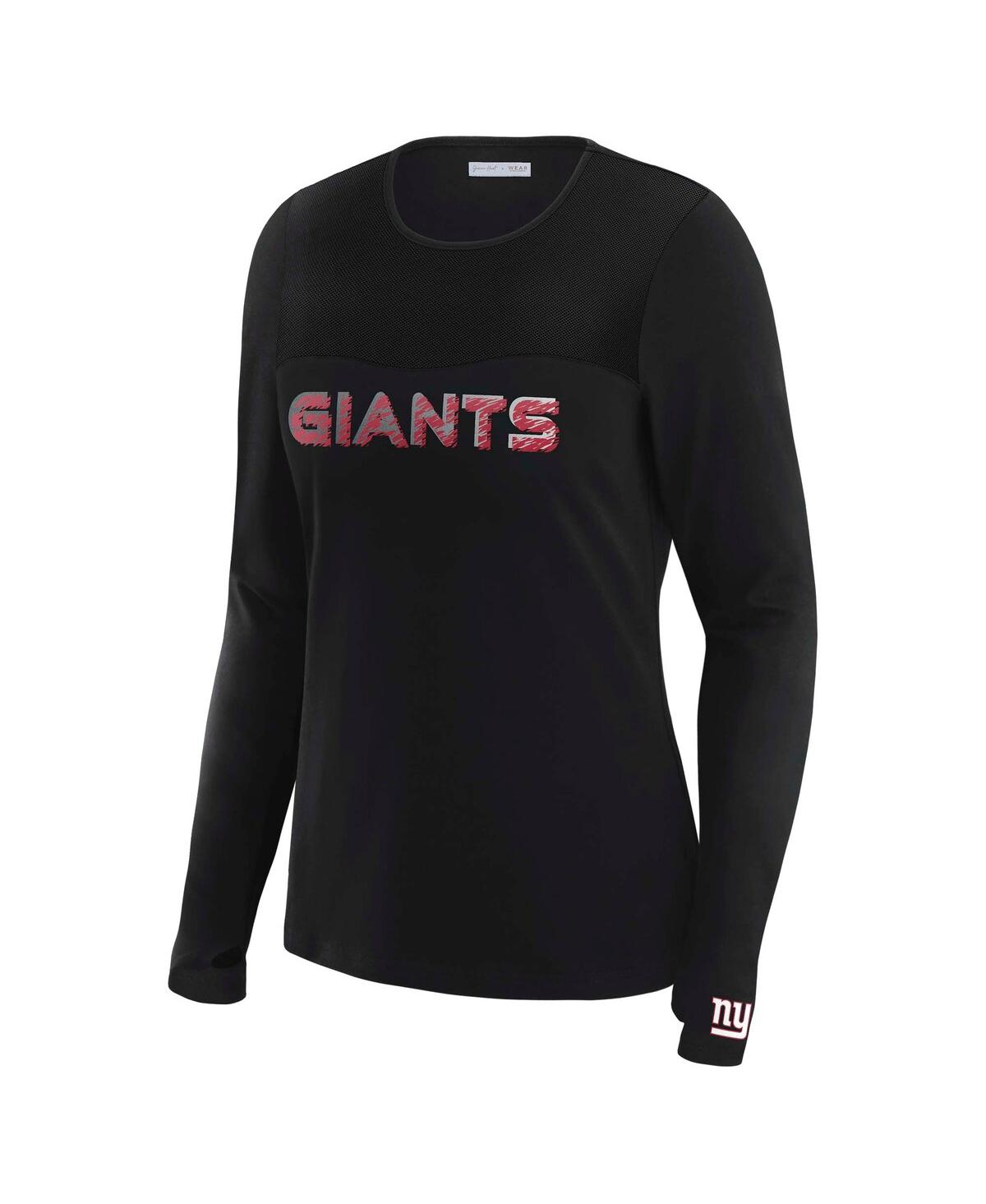 Wear By Erin Andrews Women's X Gracie Hunt Black New York Giants Mesh Panel Long Sleeve T-shirt In Black