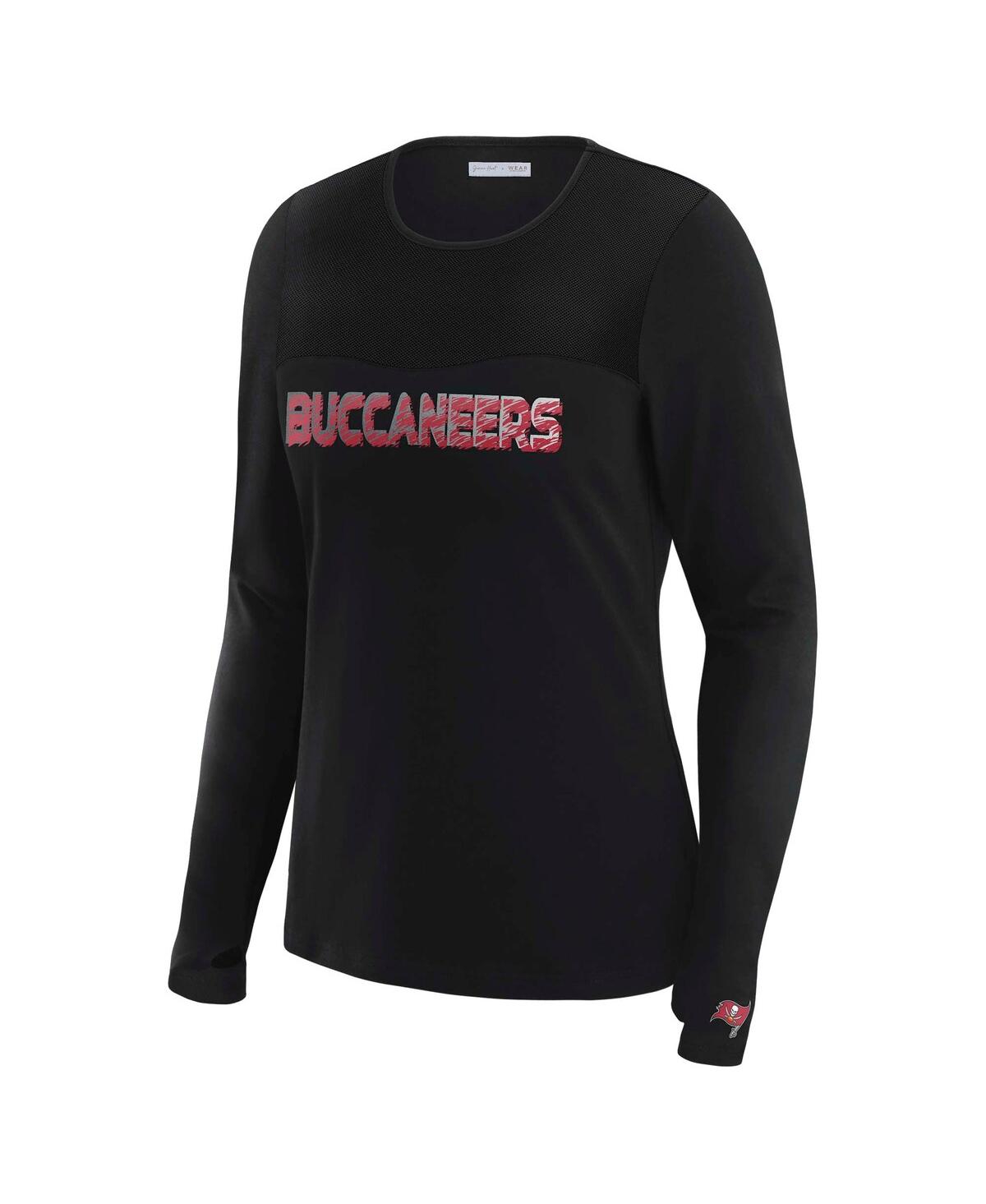 Wear By Erin Andrews Women's X Gracie Hunt Black Tampa Bay Buccaneers Mesh Panel Long Sleeve T-shirt In Black