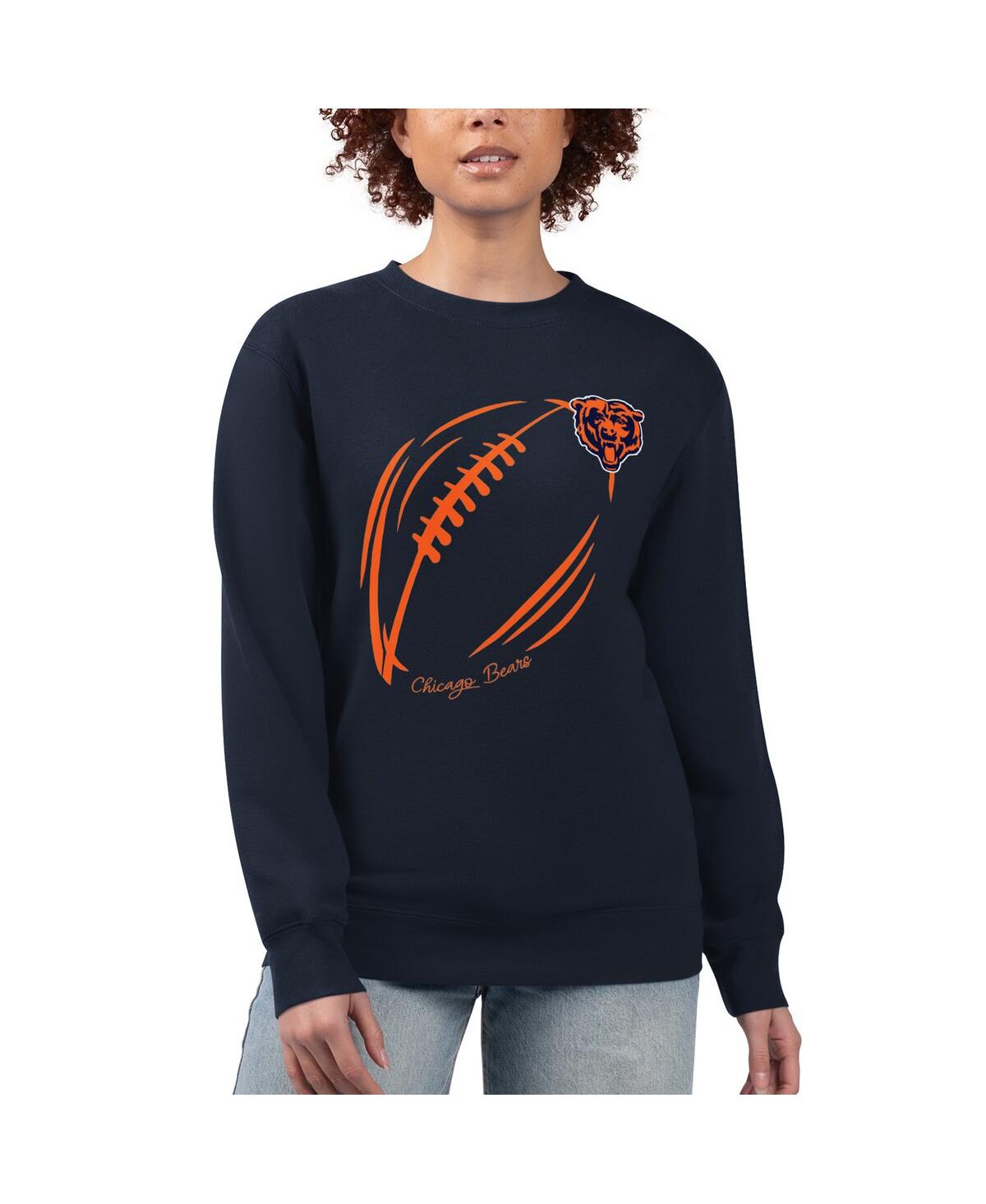 G-iii 4her By Carl Banks Women's Navy Chicago Bears Football Logo Graphic Fleece Tri-blend Pullover Sweatshirt In Blue