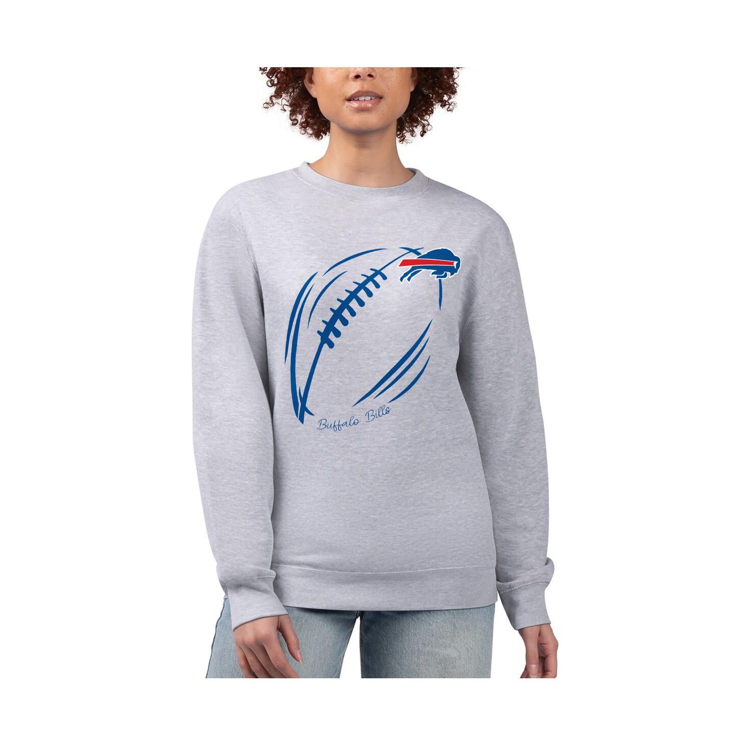 Женский свитшот G-III 4Her by Carl Banks Heather Gray Buffalo Bills Football Logo Graphic Fleece Tri-Blend Pullover — фото 1