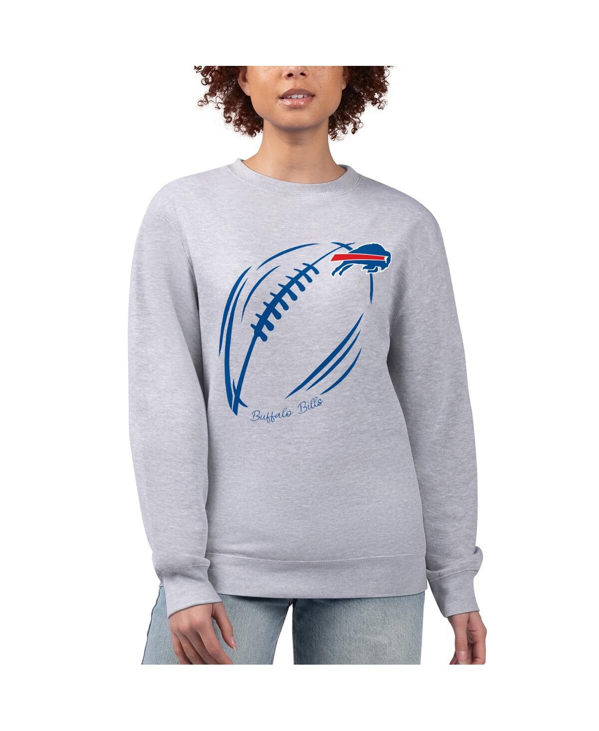 G-iii 4her By Carl Banks Women's Heather Gray Buffalo Bills Football Logo Graphic Fleece Tri-blend Pullover Sweatshirt
