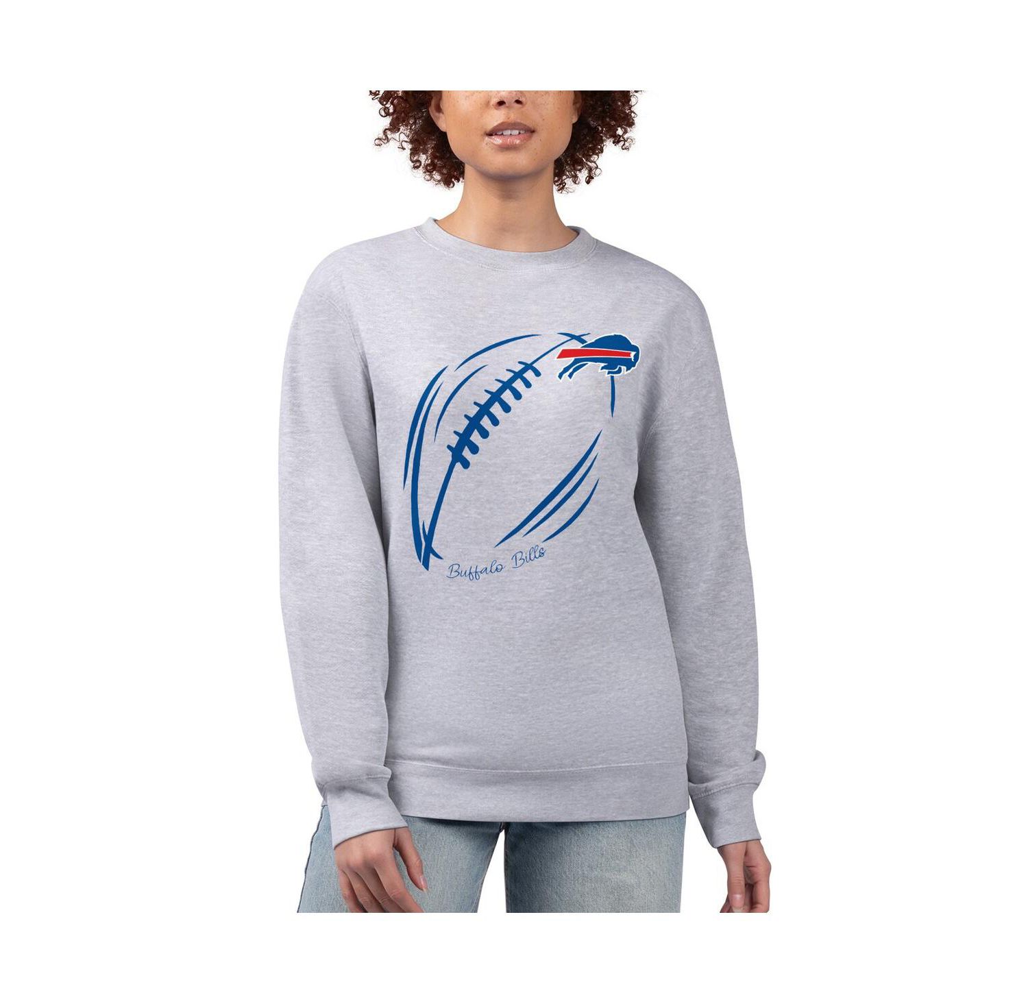 Women's Heather Gray Buffalo Bills Football Logo Graphic Fleece Tri-Blend Pullover Sweatshirt