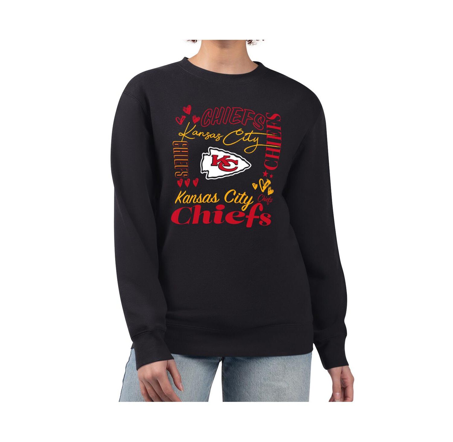 Women's Black Kansas City Chiefs Collage Graphic Fleece Pullover Sweatshirt