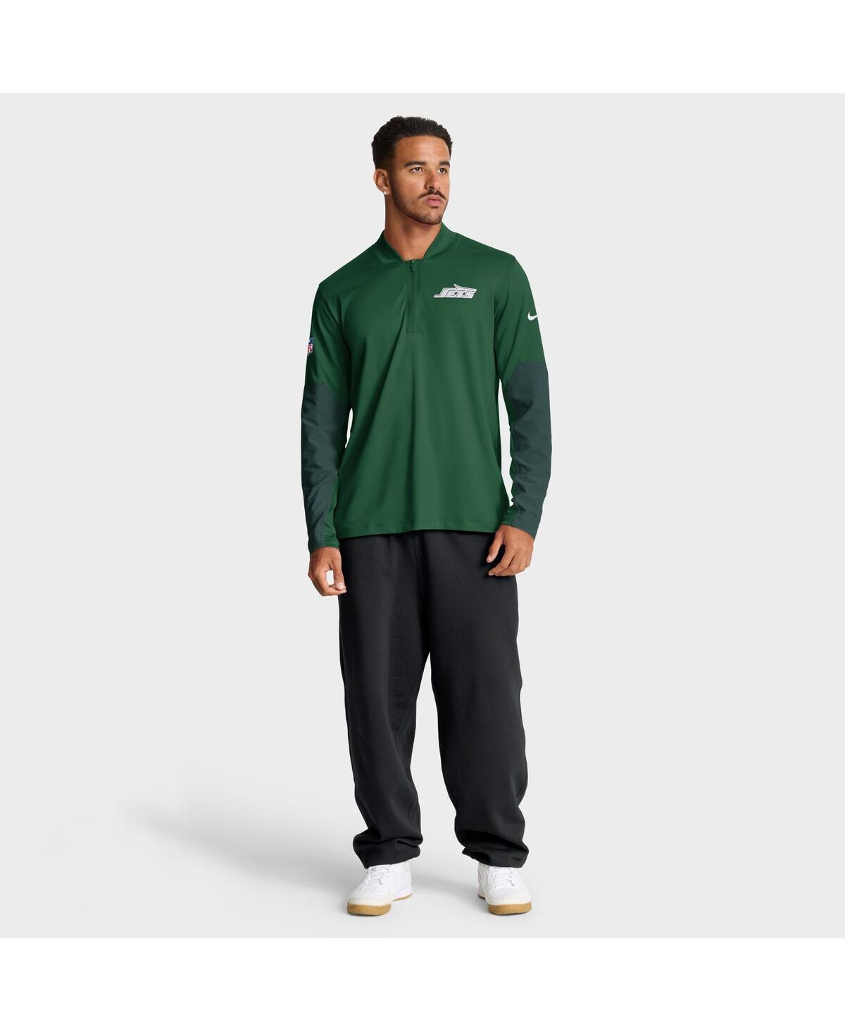 Nike Men's Green New York Jets Sideline Dri-fit Half-Zip Pullover Hoodie