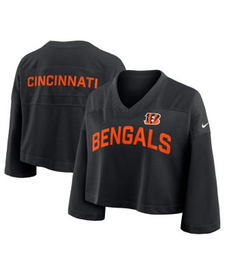 Nike - Women's Black Cincinnati Bengals Primetime Cropped Mesh Dri-FIT Fashion Jersey