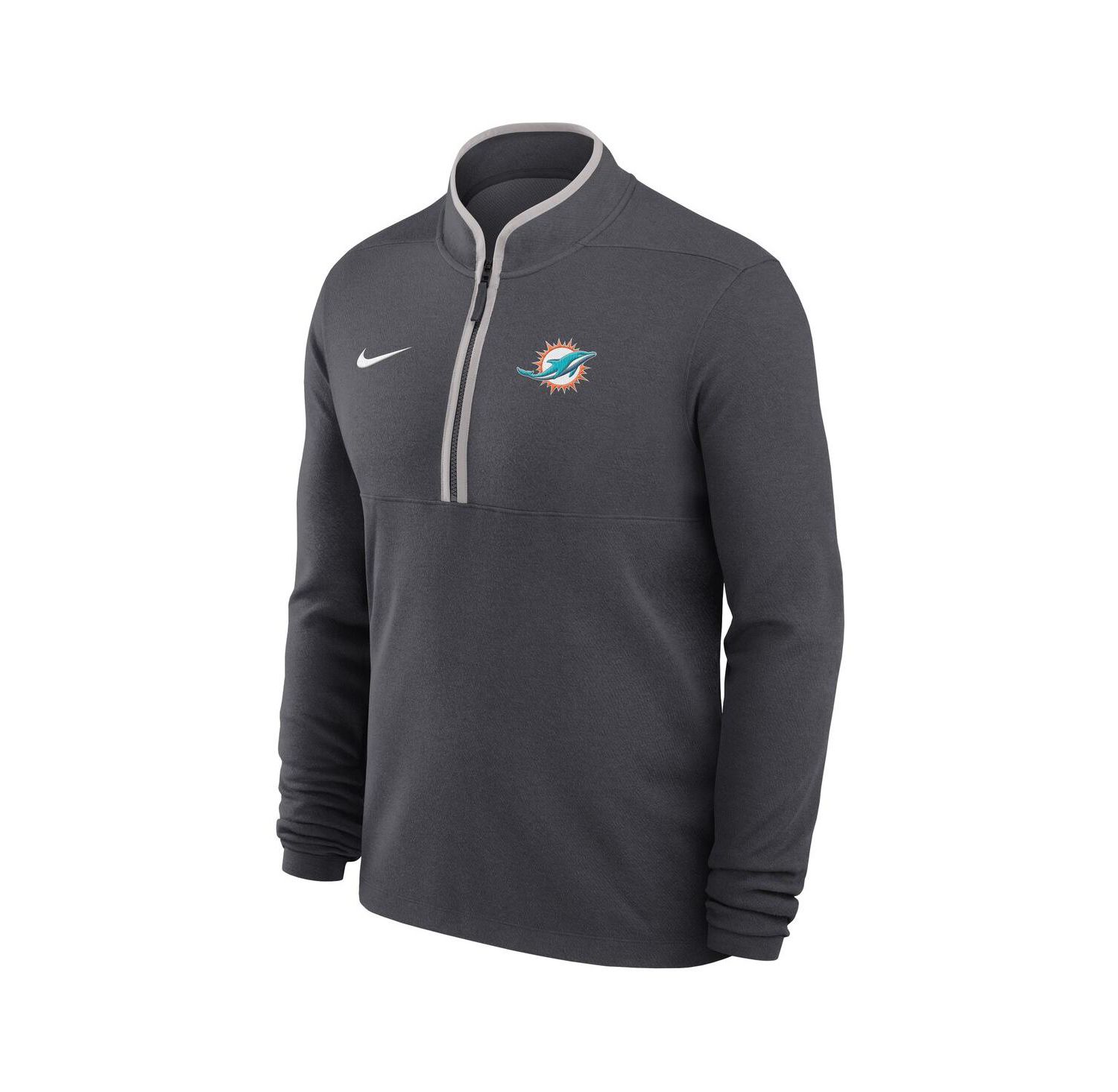 Men's Anthracite Miami Dolphins Lightweight Victory Dri-FIT Half-Zip Pullover Hoodie