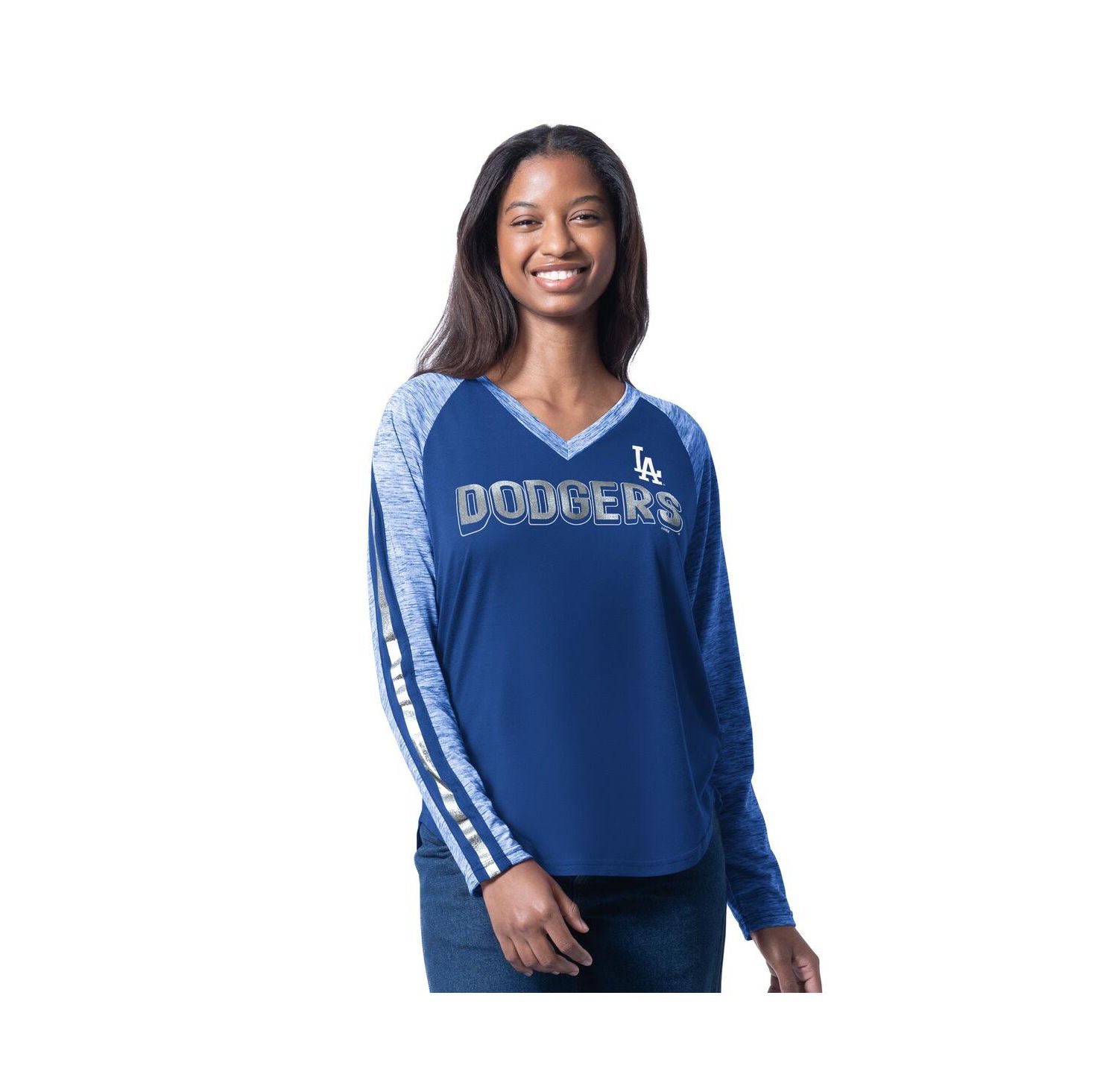Women's Royal Los Angeles Dodgers Top Dog Raglan Long Sleeve V-Neck T-Shirt