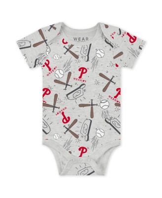 Baby Boys and Girls 3-Piece Heather Gray/White/Red Philadelphia Phillies Turn Me Around Bodysuits and Pants Set