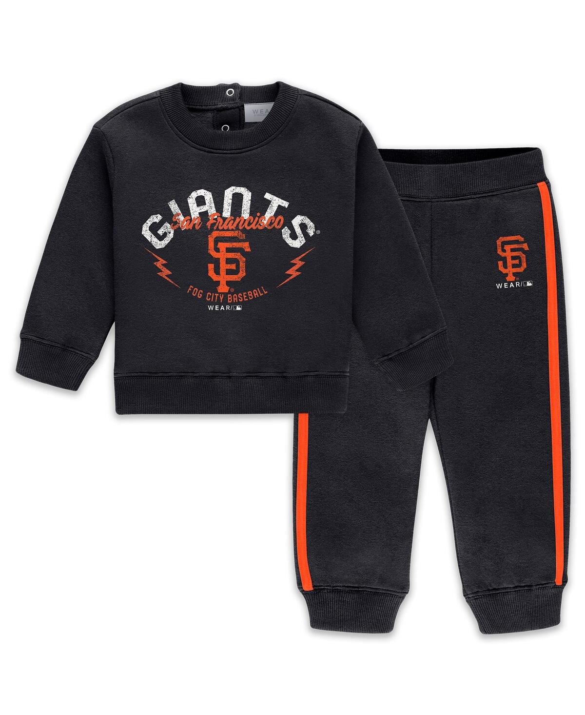 Wear By Erin Andrews Newborn 2-piece Black San Francisco Giants Fleece Crewneck And Pants Set In Black