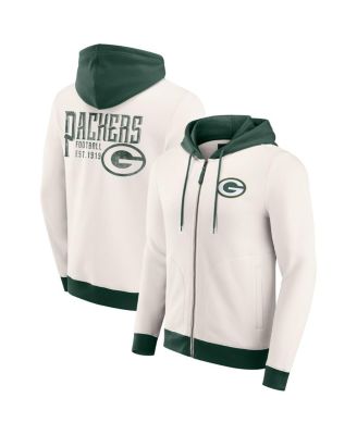 Fanatics - Men's Cream Green Bay Packers Distressed Graphics Full-Zip Hoodie