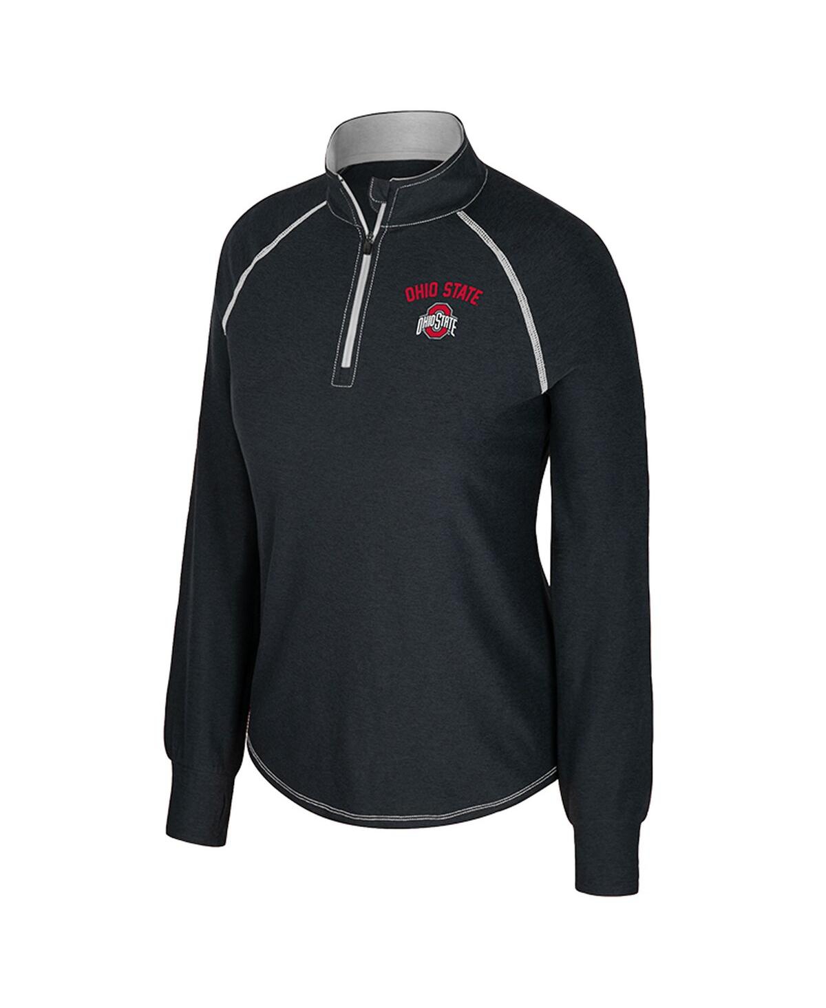 Colosseum Women's Black Ohio State Buckeyes Bikram Raglan Quarter-zip Sweatshirt In Black
